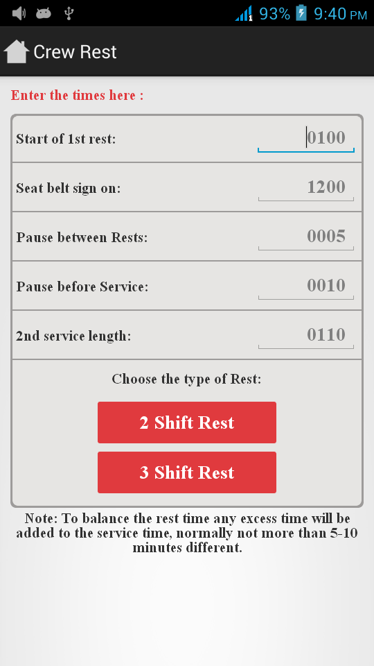 Cabin Leaders android crew rest screen